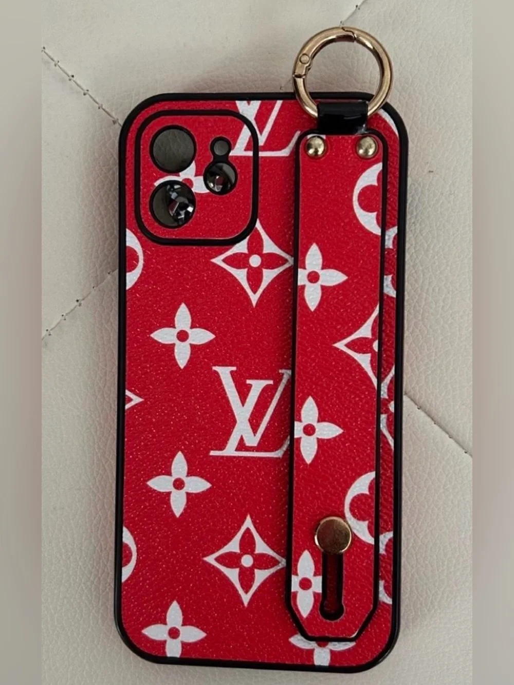 L Vuitton Red Designer Monogram Phone Case with Hand Strap iPhone case 6.1